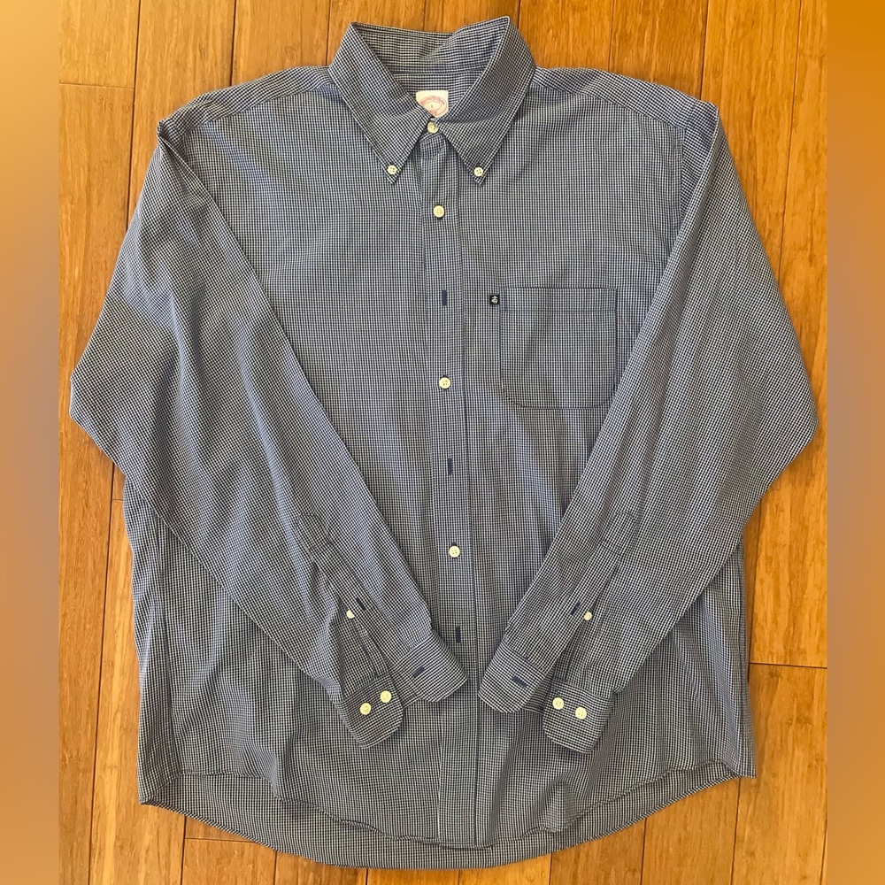 Men's Brooks Brothers Button-down Navy Blue Striped Shirt Size Large - Pre-owned